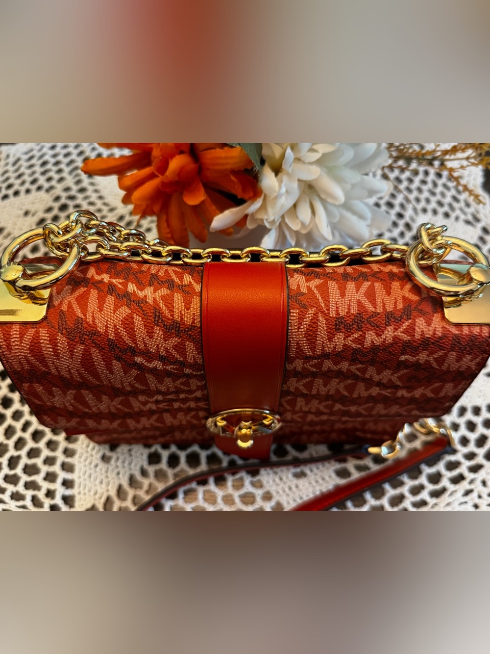 Michael Kors Greenwich Logo Crossbody Bag Deep Orange Multi - Picture 6 of 12
